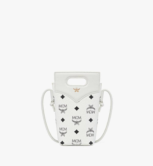 MYZFSAK01WT001-Diamond Crossbody Pouch in Visetos Leather Mix|White