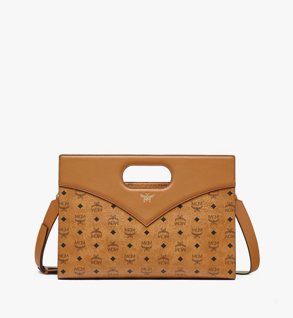MWTESAK01CO001-Diamond Tote in Visetos Leather Mix|COGNAC