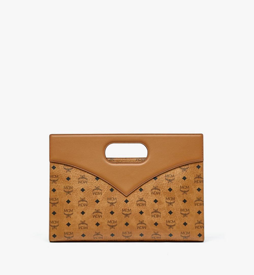 MWTESAK01CO001-Diamond Tote in Visetos Leather Mix|COGNAC