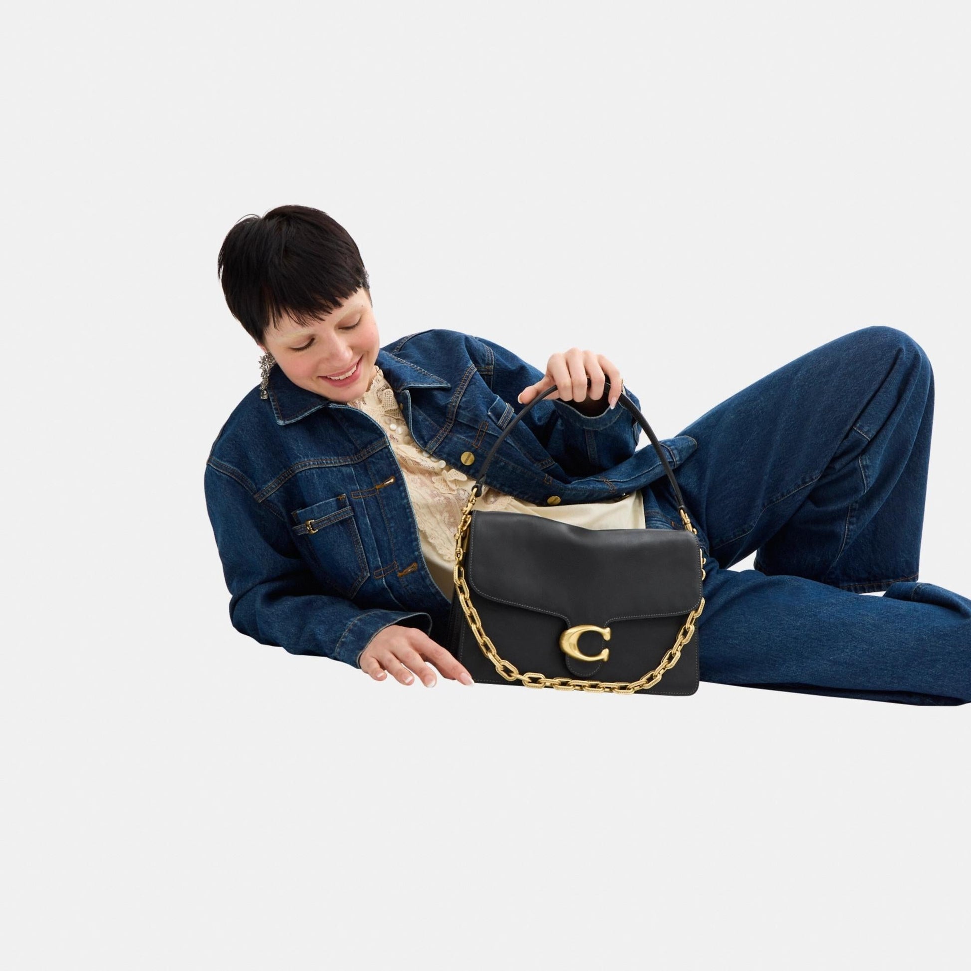 CY920-CHAIN TABBY SHOULDER BAG 30-B4/BLACK