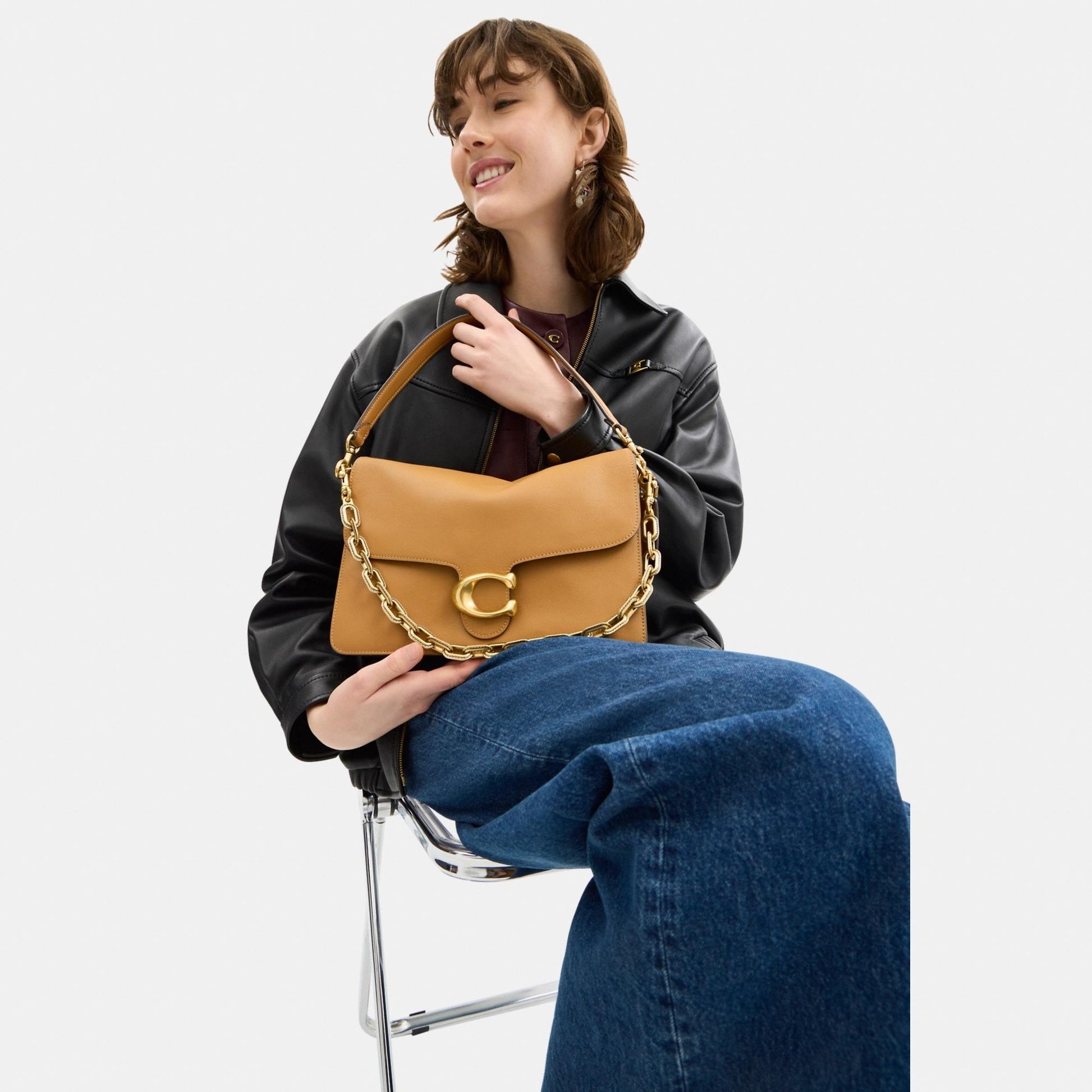 CY920-CHAIN TABBY SHOULDER BAG 30-B4/Honey Brown