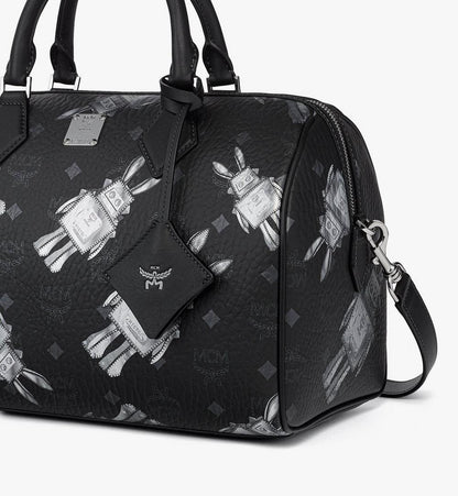 MWBGSEA05BK001-Ella Boston Bag in Rabot Visetos|BLACK