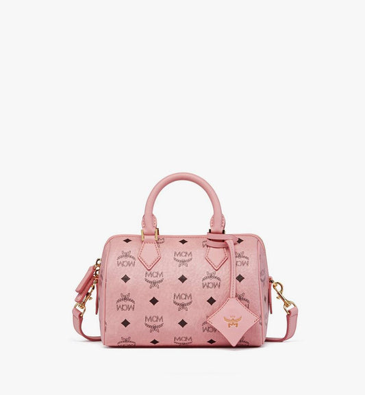 MWBFAEA03PZ001-Ella Boston Bag in Visetos|SOFT PINK
