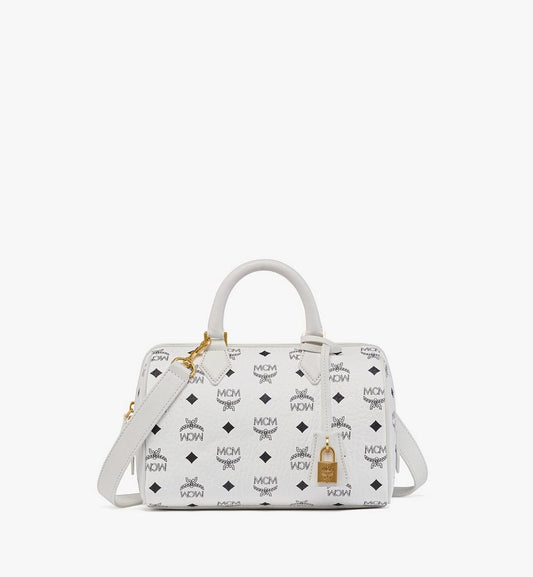 MWBESEA02WT001-Ella Boston Bag in Visetos|White