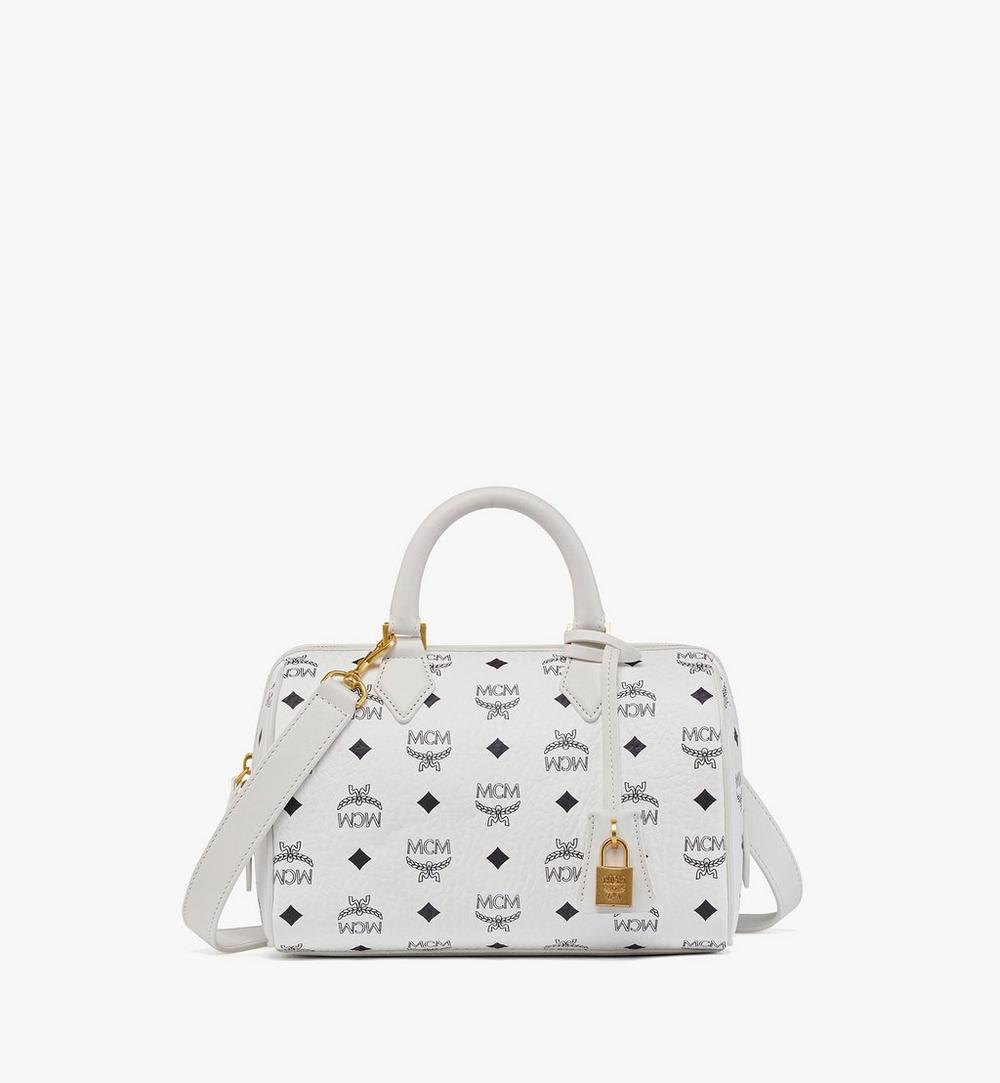 MWBESEA02WT001-Ella Boston Bag in Visetos|White