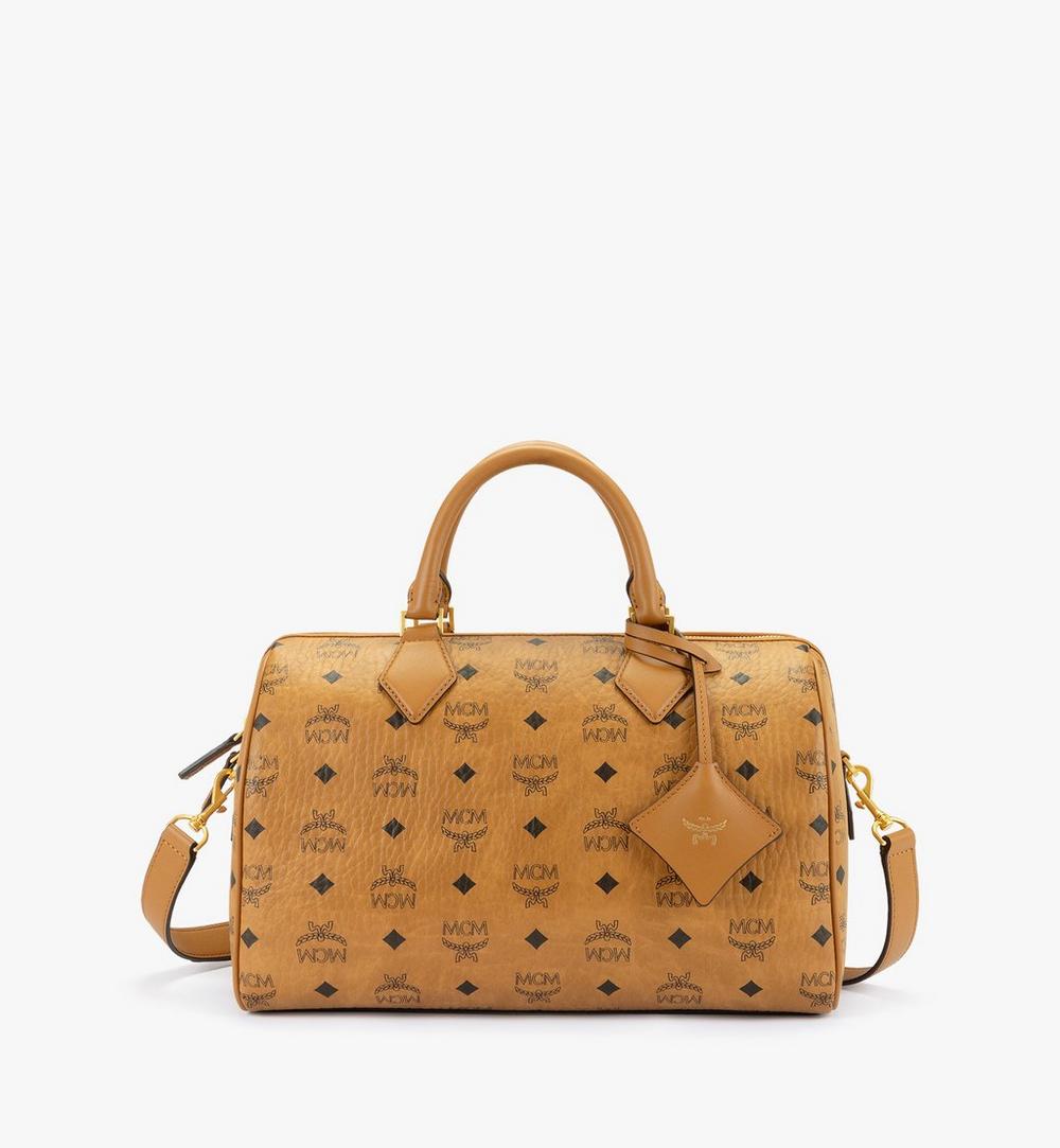 MWBFAEA01CO001-Ella Boston Bag in Visetos|COGNAC