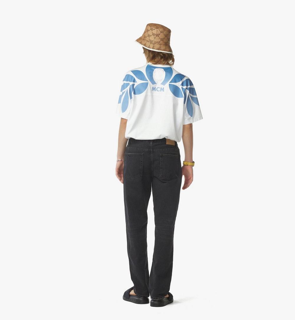 MHTFSMM04WT00L-Gradation Laurel Logo Print T-Shirt in Organic Cotton|White