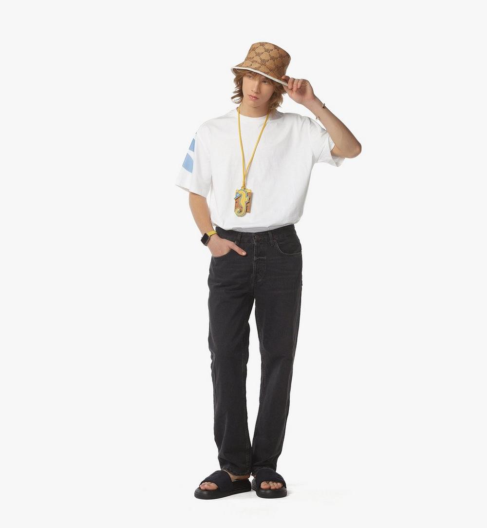 MHTFSMM04WT00S-Gradation Laurel Logo Print T-Shirt in Organic Cotton|White