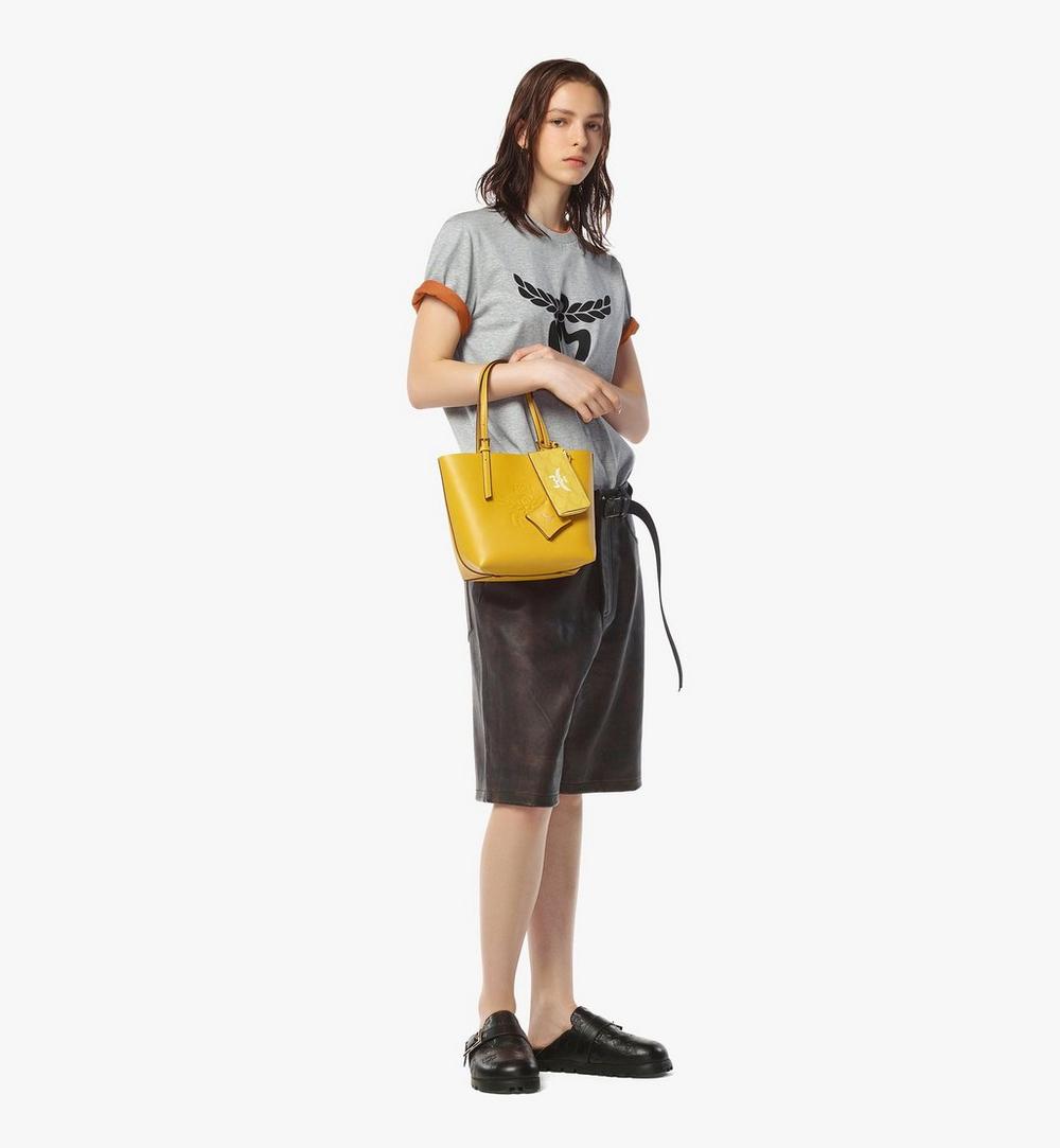MWPESAC04Y9001-Himmel Shopper in Embossed Logo Leather|LEMON GOLD
