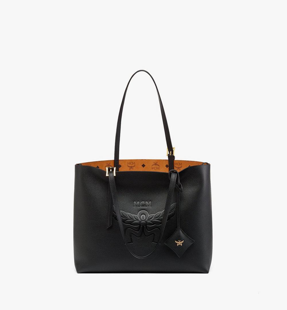 MWPESAC06BK001-Himmel Shopper in Embossed Logo Leather|BLACK