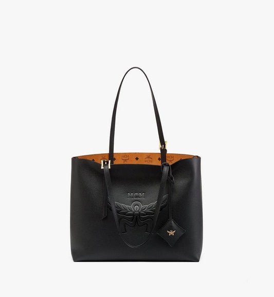 MWPESAC06BK001-Himmel Shopper in Embossed Logo Leather|BLACK