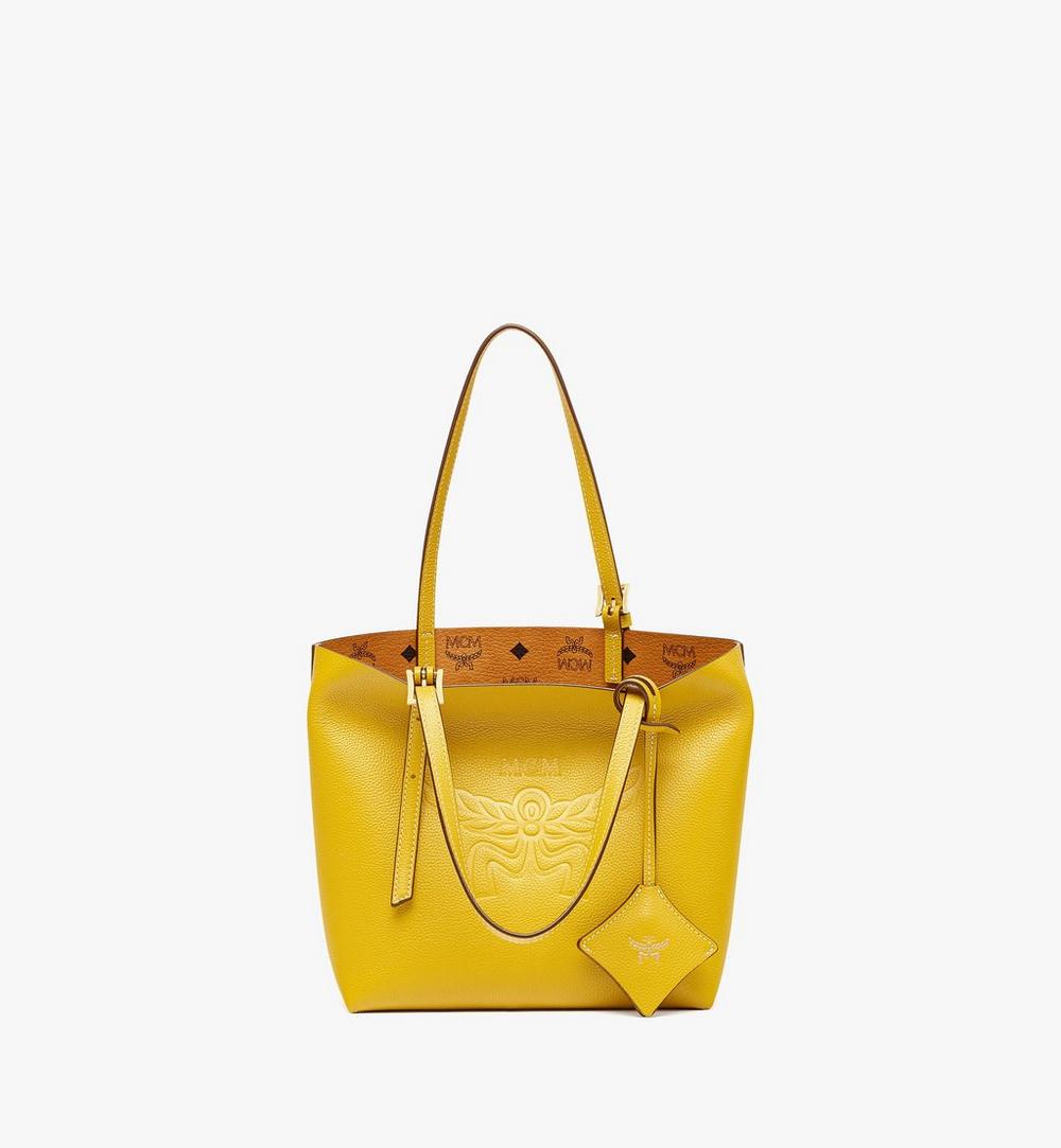MWPESAC04Y9001-Himmel Shopper in Embossed Logo Leather|LEMON GOLD