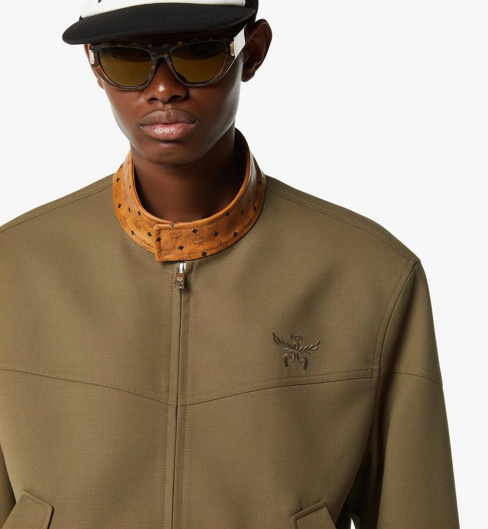 MHJGSMM02GK046-Jacket in Wool Twill and Monogram Print Leather|KHAKI