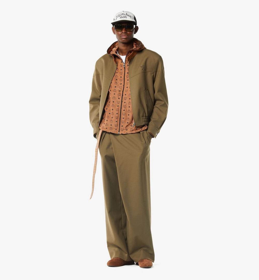 MHJGSMM02GK046-Jacket in Wool Twill and Monogram Print Leather|KHAKI