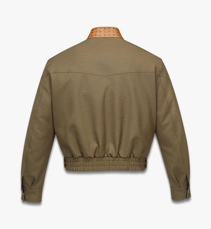 MHJGSMM02GK046-Jacket in Wool Twill and Monogram Print Leather|KHAKI