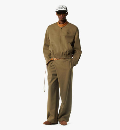 MHJGSMM02GK046-Jacket in Wool Twill and Monogram Print Leather|KHAKI