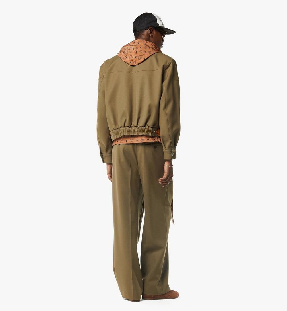MHJGSMM02GK046-Jacket in Wool Twill and Monogram Print Leather|KHAKI