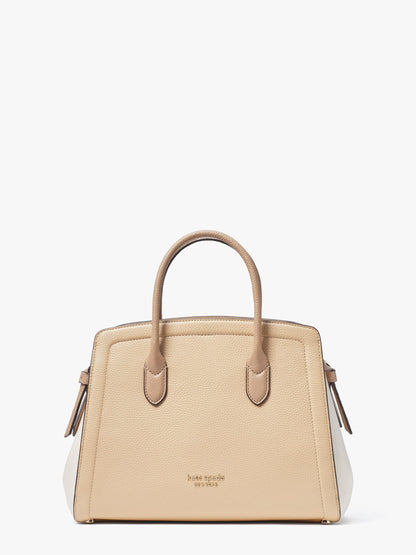 K4382-Warm Stone Multi-knott colorblocked medium satchel