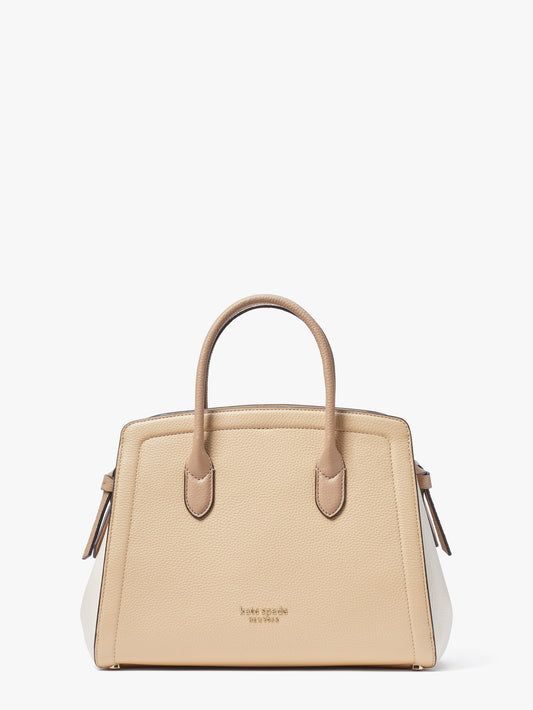 K4382-Warm Stone Multi-knott colorblocked medium satchel