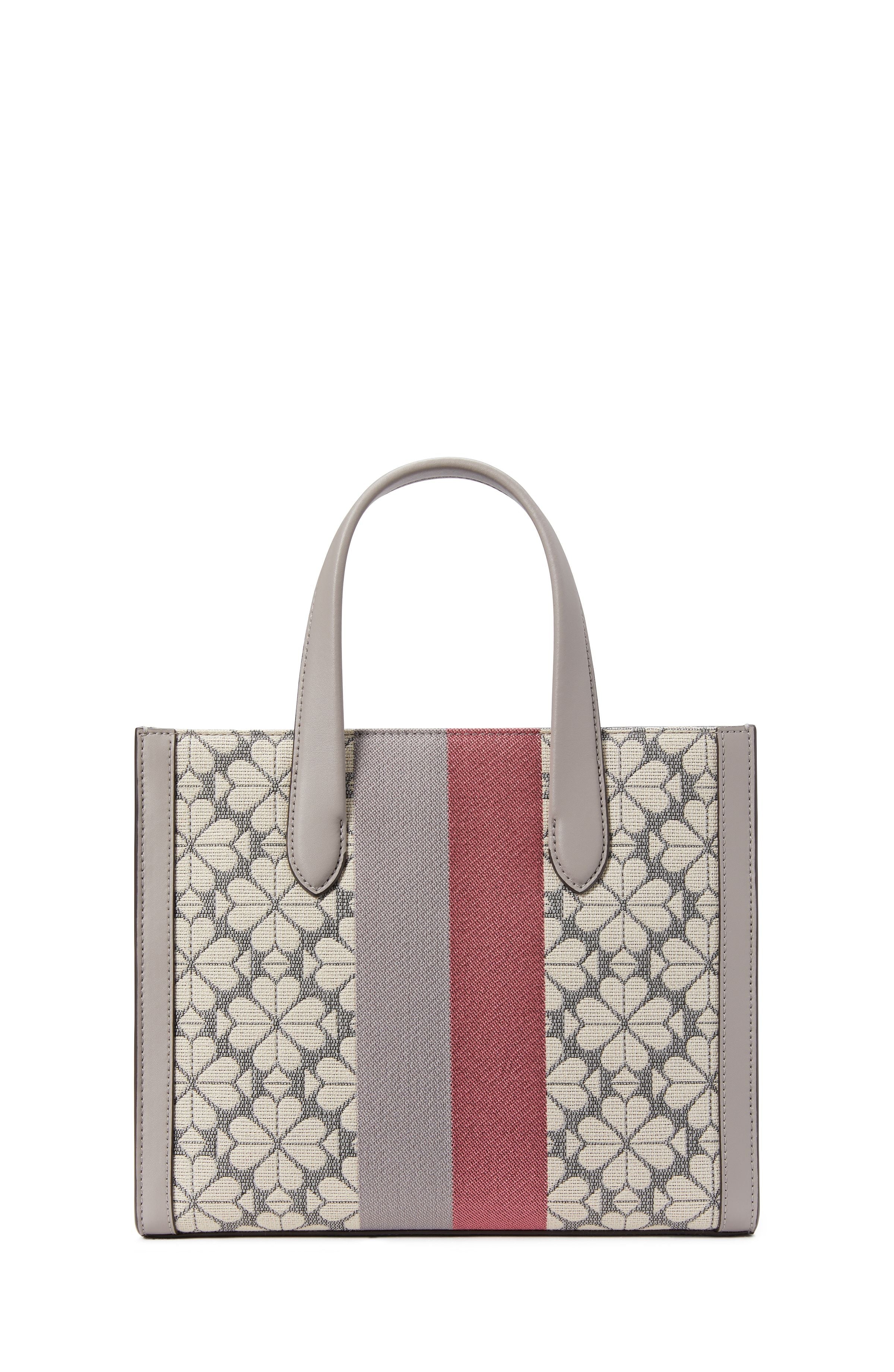 K6840-spade flower jacquard stripe manhattan small tote-Grey Multi