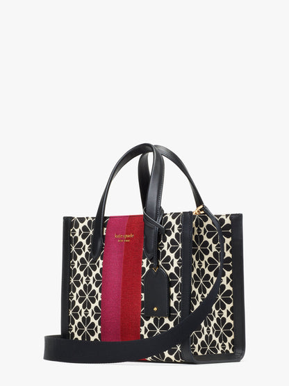 K6840-spade flower jacquard stripe manhattan small tote-Cream Multi