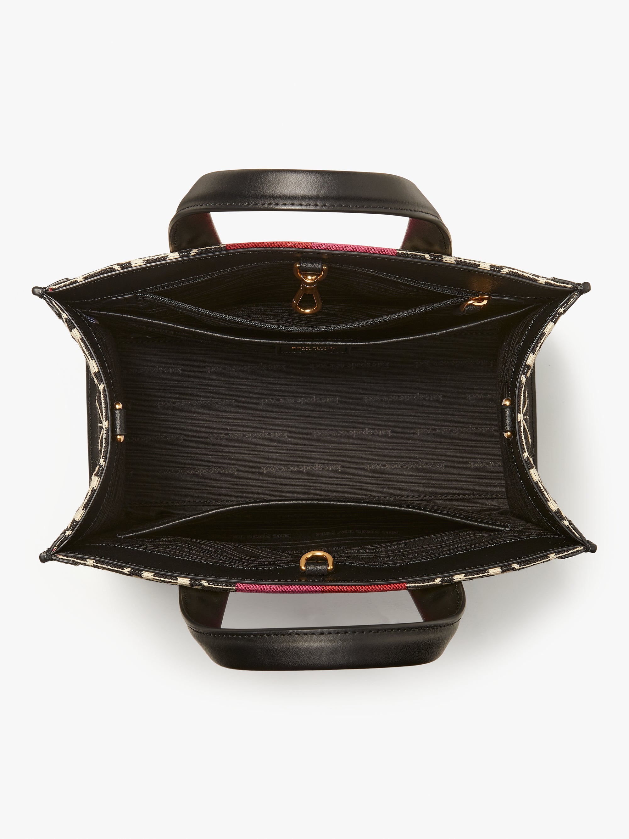 K6840-spade flower jacquard stripe manhattan small tote-Cream Multi