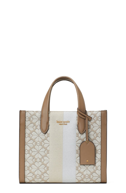 K6840-spade flower jacquard stripe manhattan small tote-Natural Multi