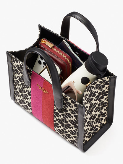 K6840-spade flower jacquard stripe manhattan small tote-Blue Multicolor