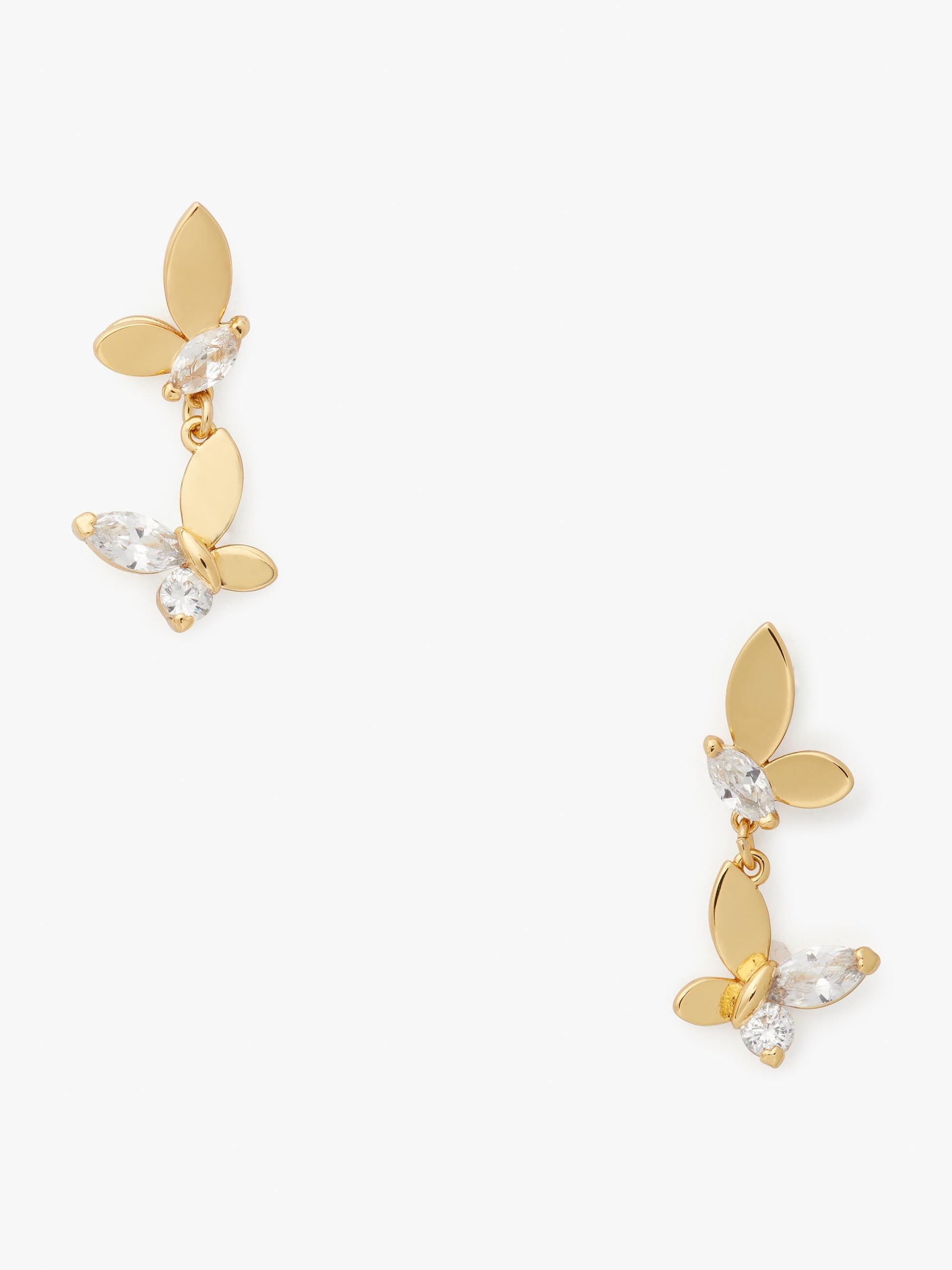 K7602-Social Butterfly Drop Earrings-Clear/Gold