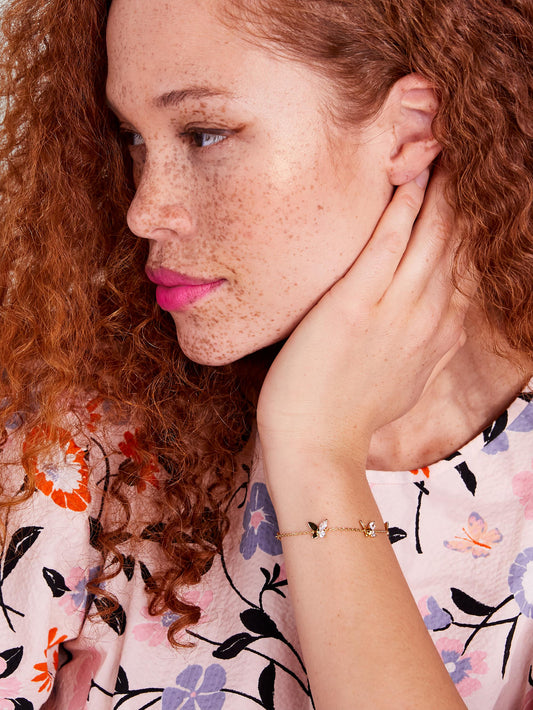 k7616_social butterfly bracelet_Clear/Gold