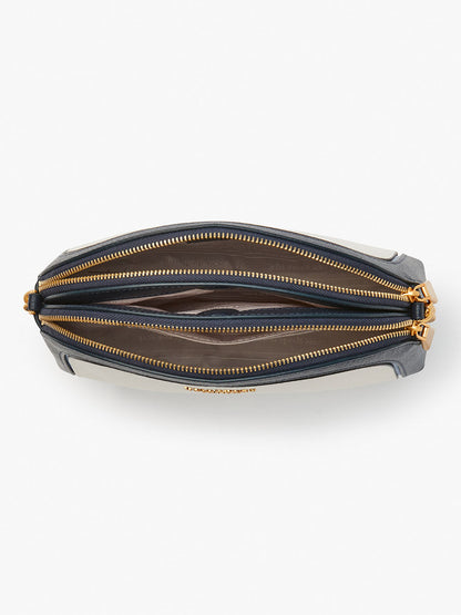 K8964-Cream Multi-morgan colorblocked double-zip dome crossbody