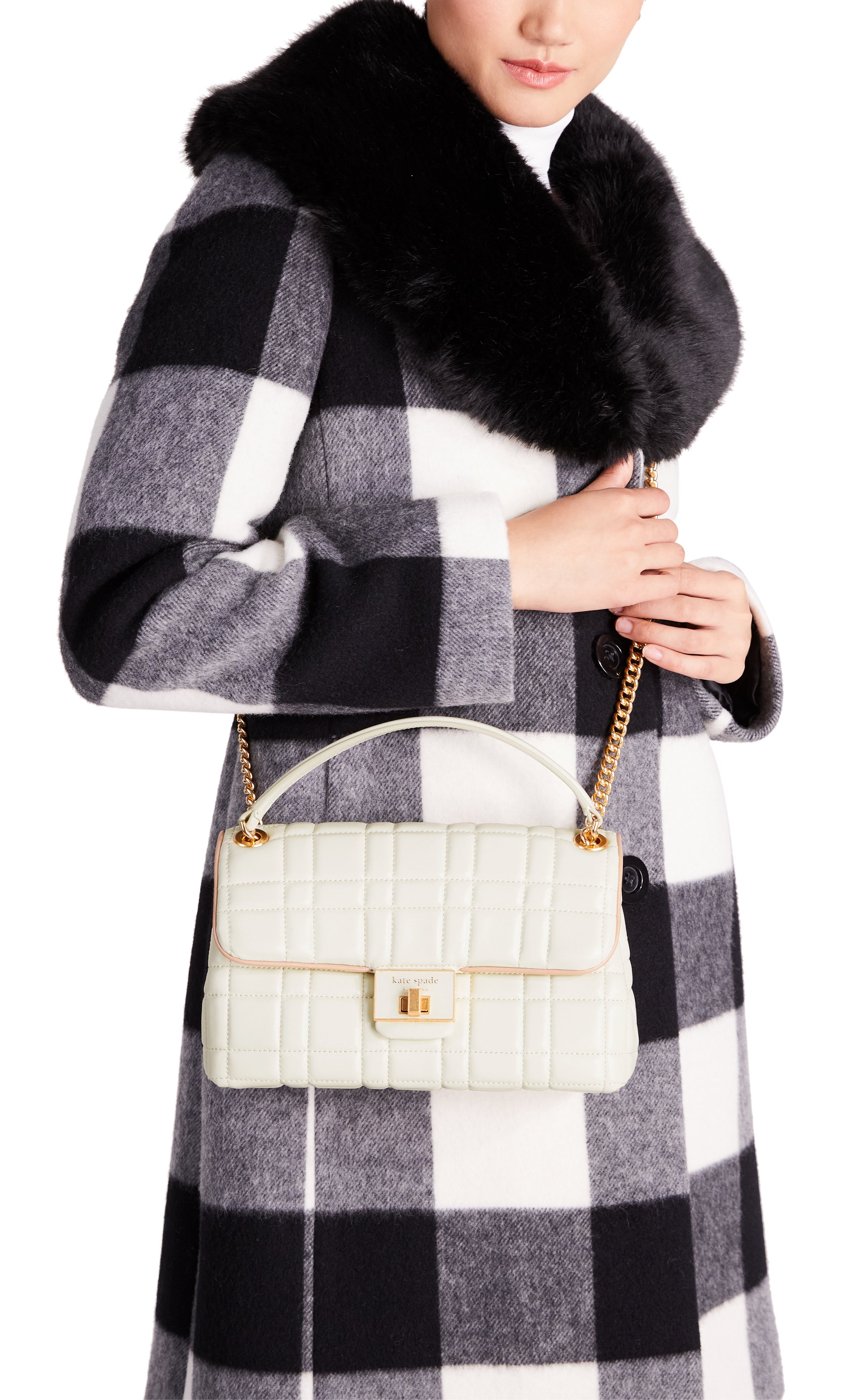 K9010-evelyn quilted medium convertible shoulder bag-Ivory