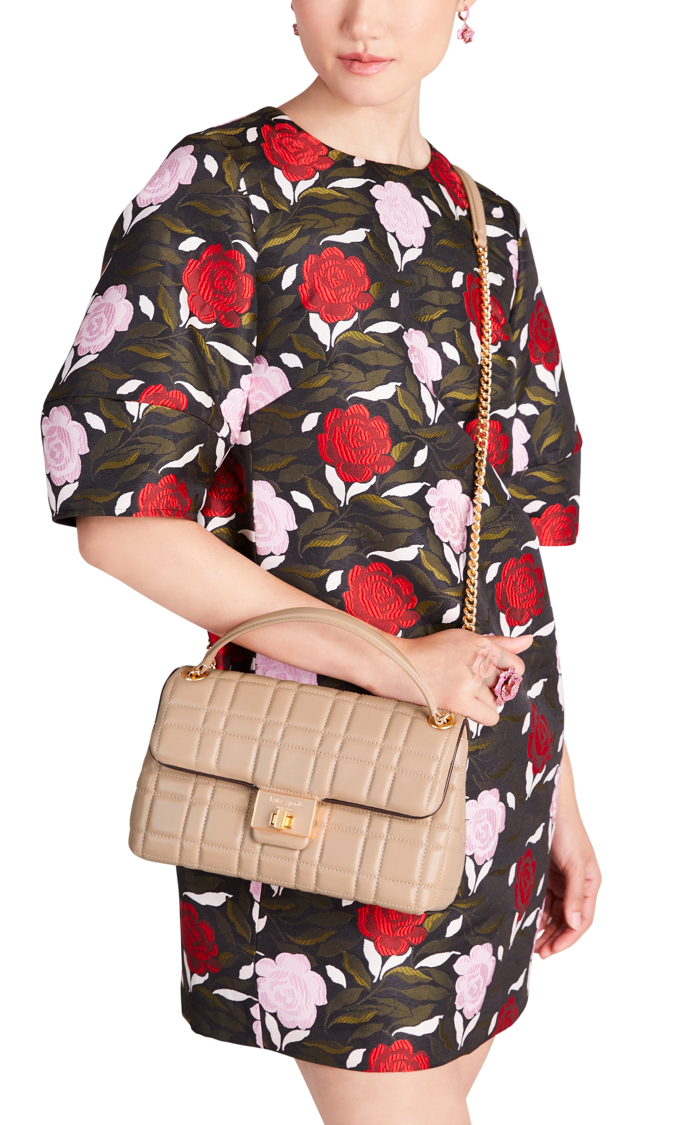 K9010-evelyn quilted medium convertible shoulder bag-Milk Tea