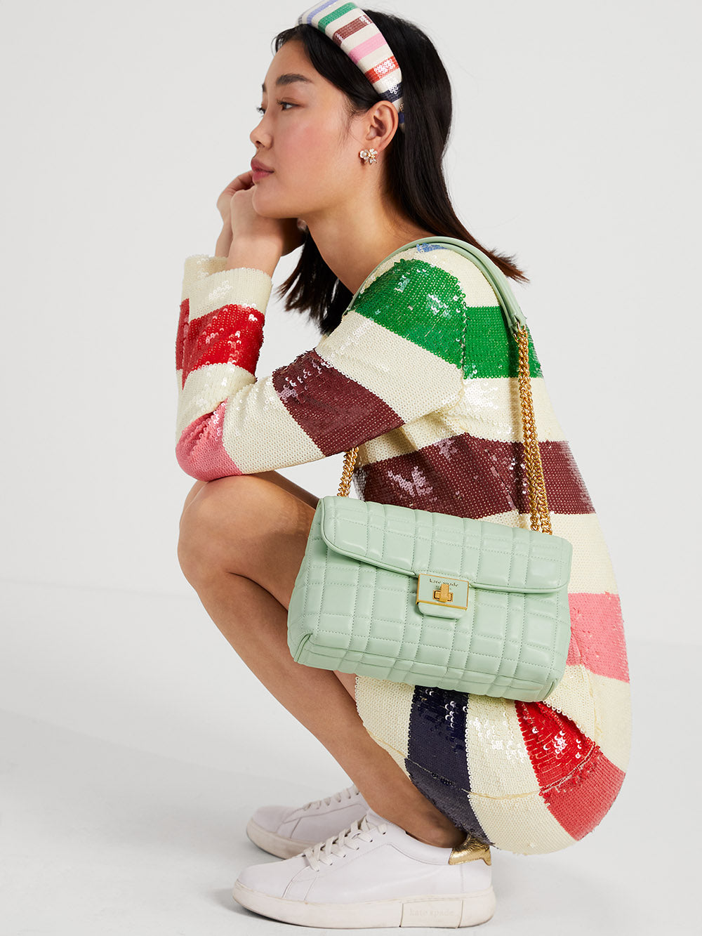 K9010-evelyn quilted medium convertible shoulder bag-Pistachio Cream