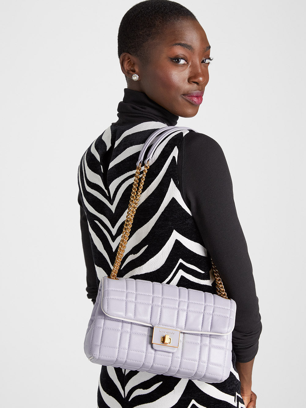 K9010-evelyn quilted medium convertible shoulder bag-Lavender Cream