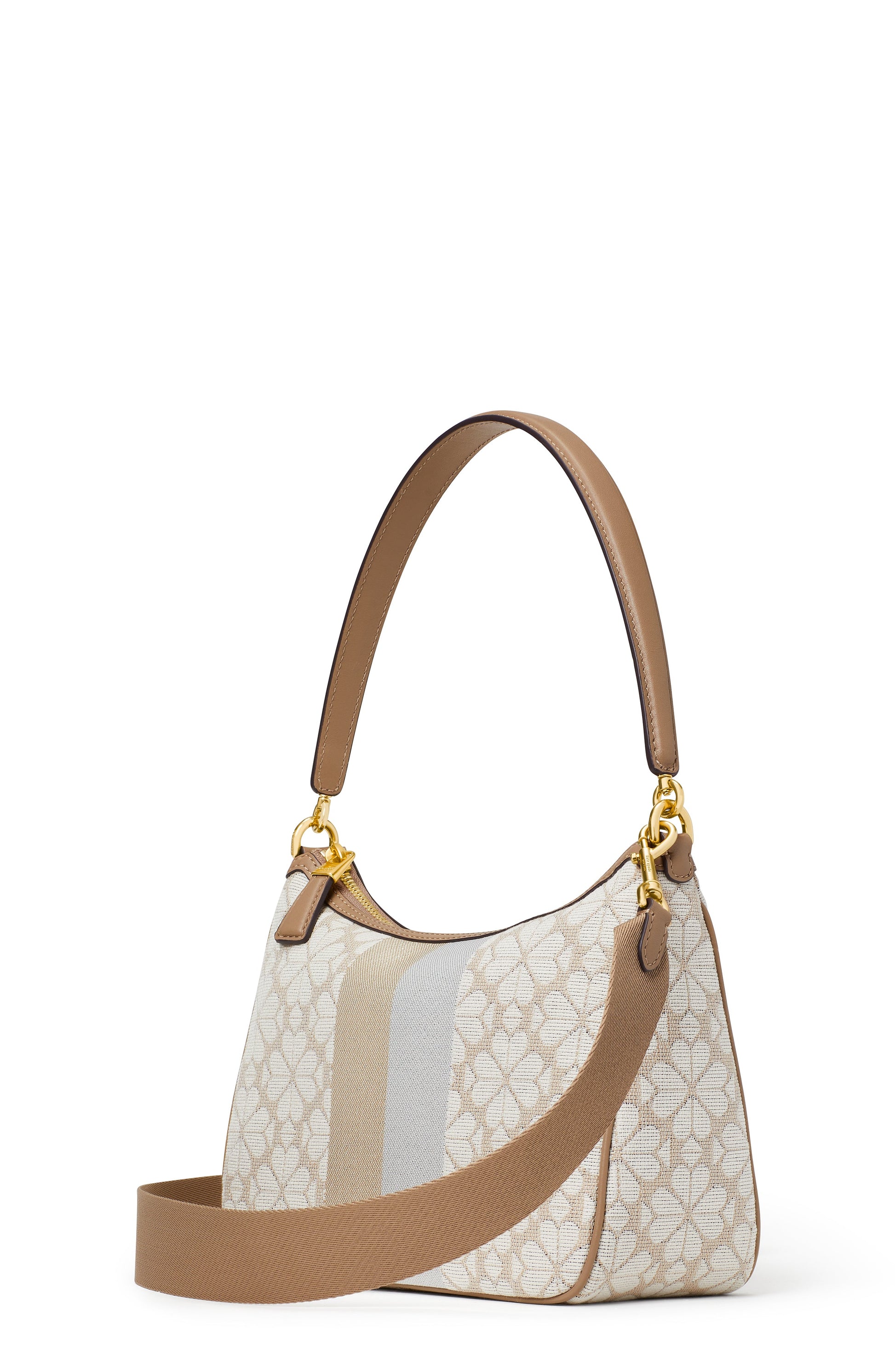 K9033-spade flower jacquard stripe sam small convertible shoulder bag-Natural Multi