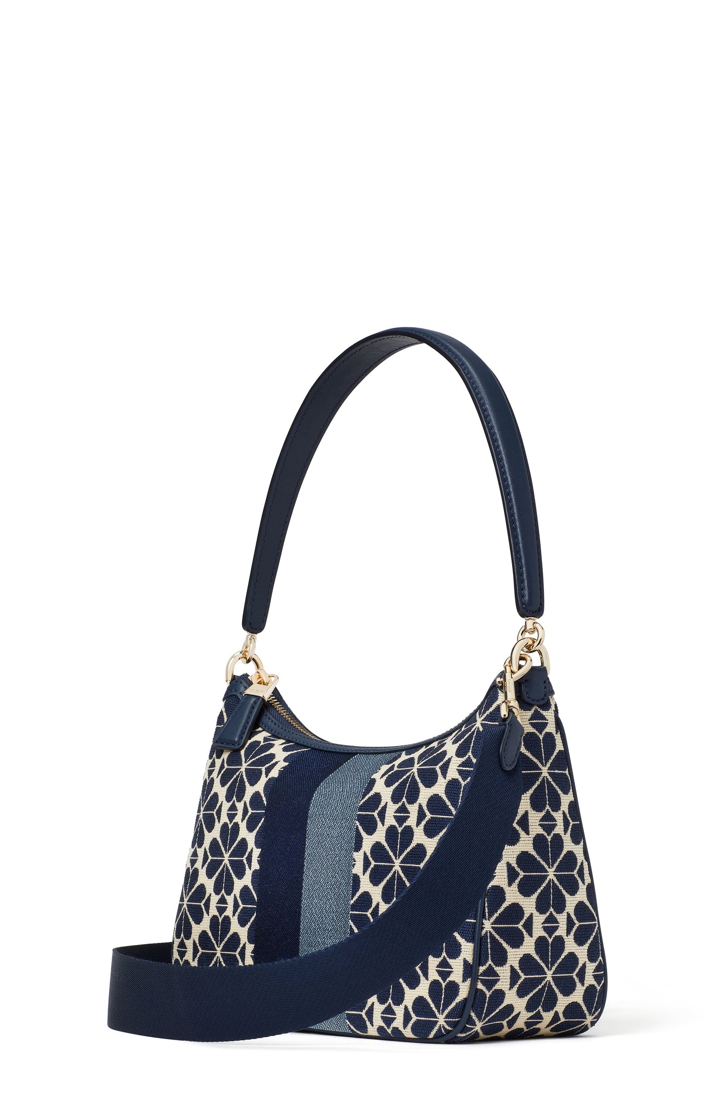 K9033-spade flower jacquard stripe sam small convertible shoulder bag-Blue Multicolor