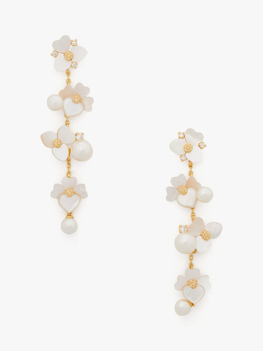 K9457-Precious Pansy Statement Linear Earrings-White Multi/Gold