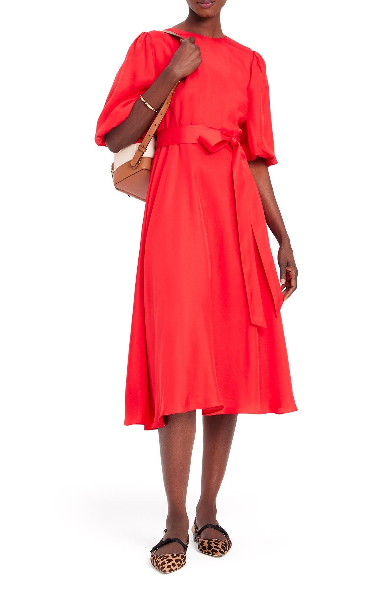 K9718-silk-blend matinee dress-Engine Red