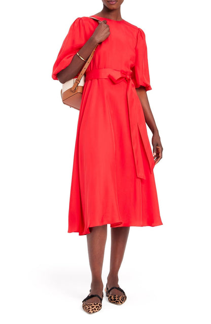 K9718-silk-blend matinee dress-Engine Red