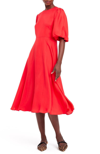 K9718-silk-blend matinee dress-Engine Red