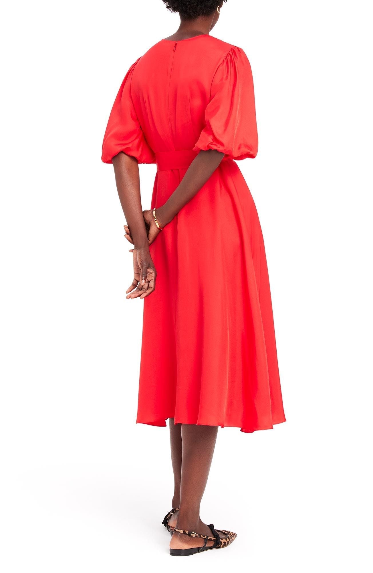K9718-silk-blend matinee dress-Engine Red