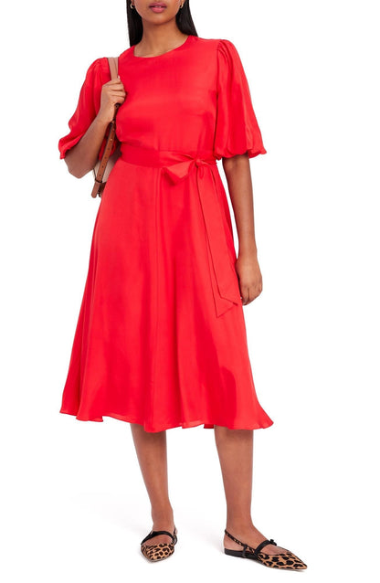 K9718-silk-blend matinee dress-Engine Red