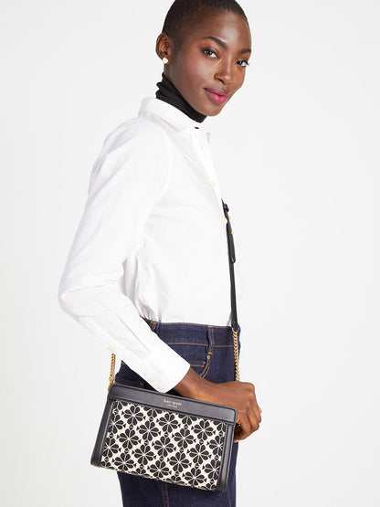 K9992-Cream Multi-spade flower jacquard medium crossbody