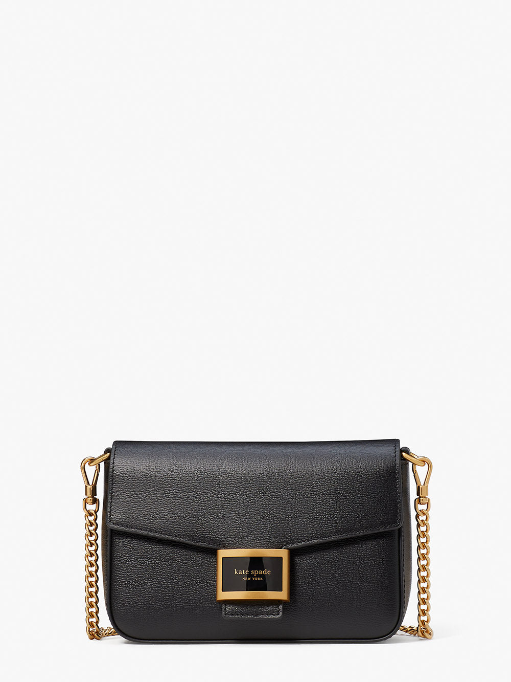 KA026-katy textured leather flap chain crossbody-Black