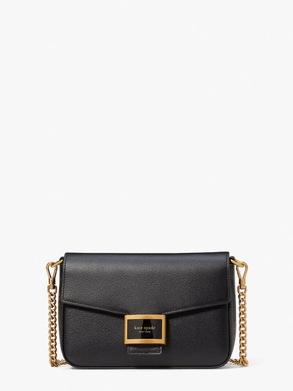 KA026-katy textured leather flap chain crossbody-Black