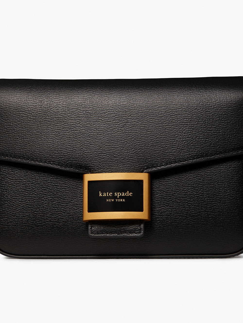 KA026-katy textured leather flap chain crossbody-Black