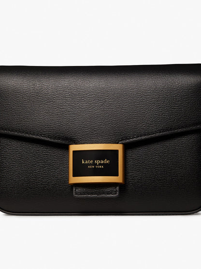 KA026-katy textured leather flap chain crossbody-Black