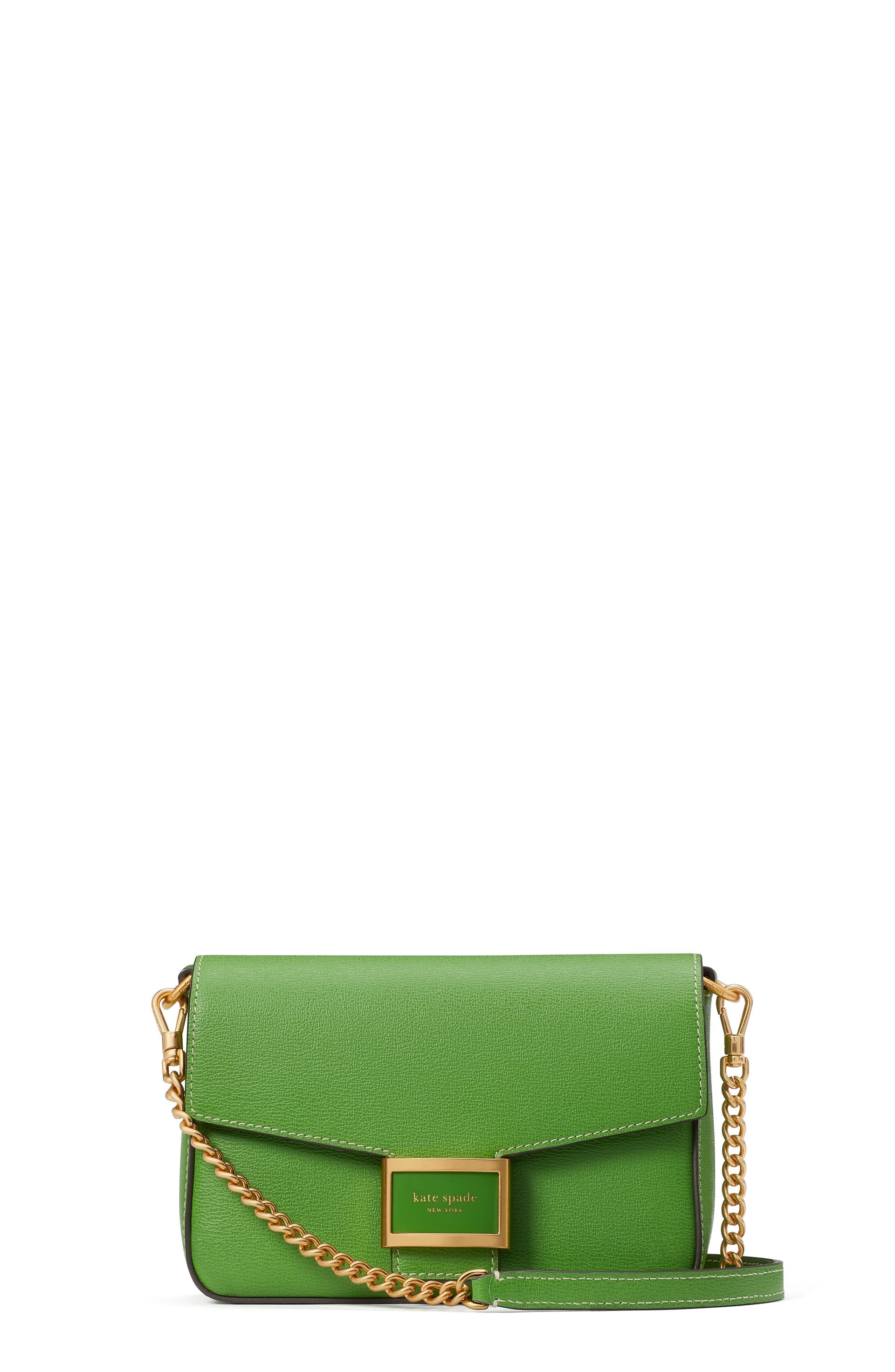 KA026-katy textured leather flap chain crossbody-Ks Green