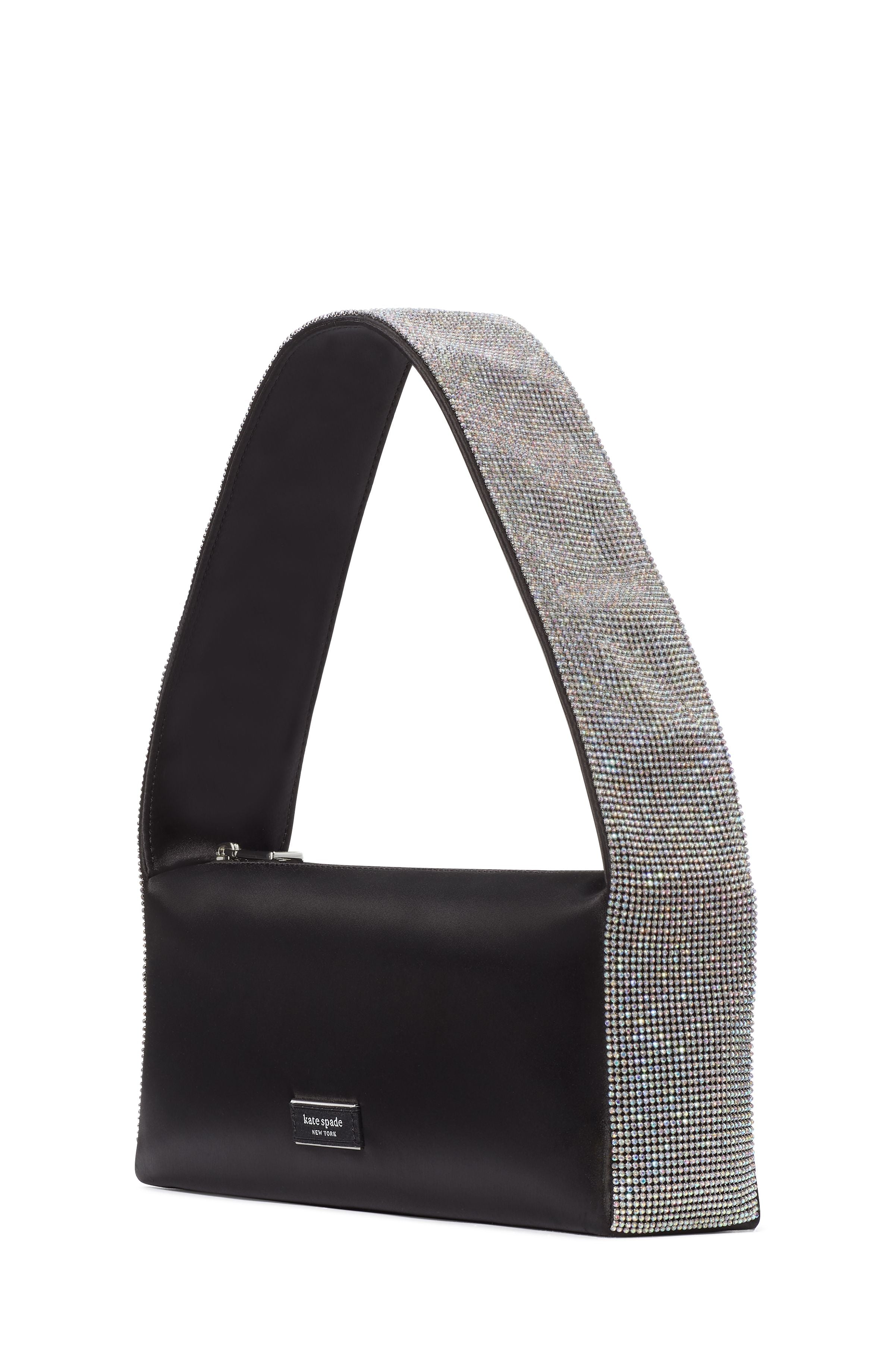 KC915-afterparty crystal embellished satin shoulder bag-Black Multi